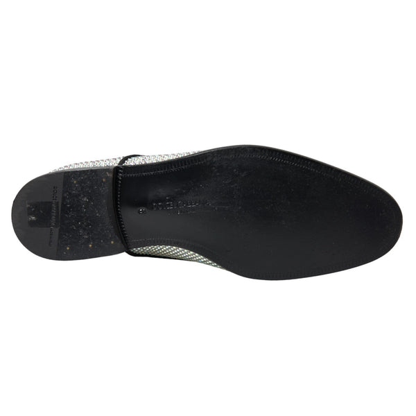 Silberne Leder Strass Derby Schuhe