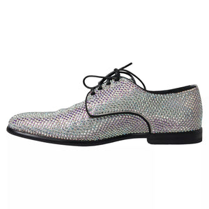 Silberne Leder Strass Derby Schuhe