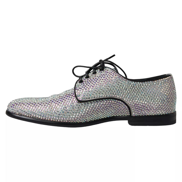 Silberne Leder Strass Derby Schuhe