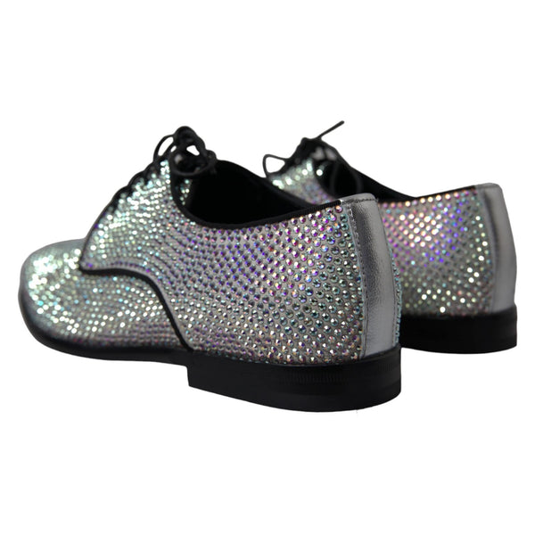 Silberne Leder Strass Derby Schuhe