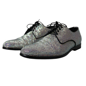 Silberne Leder Strass Derby Schuhe