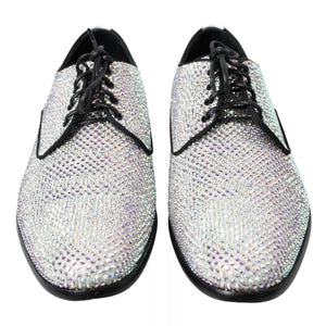 Silberne Leder Strass Derby Schuhe