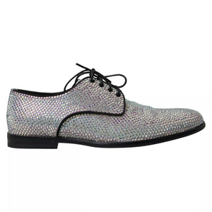 Silberne Leder Strass Derby Schuhe