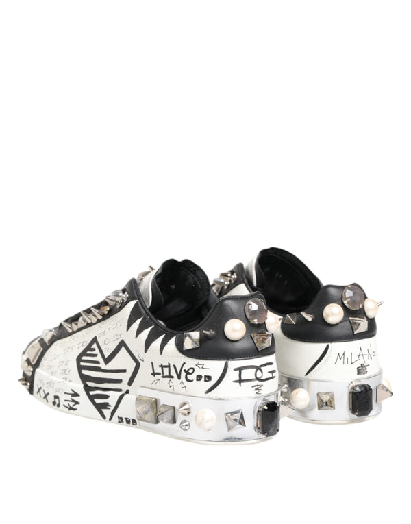 Weiße Nieten bedruckte Low Top Sneakers Schuhe