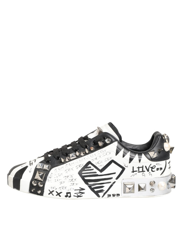 Weiße Nieten bedruckte Low Top Sneakers Schuhe