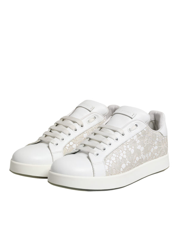 Weiße Spitze Leder Low Top Sneaker Schuhe