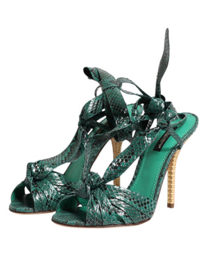 Grün Python Leder Heels Sandalen Schuhe