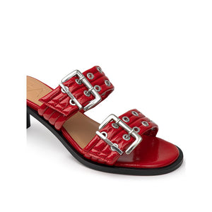 Rote Leder-Stilettosandalen