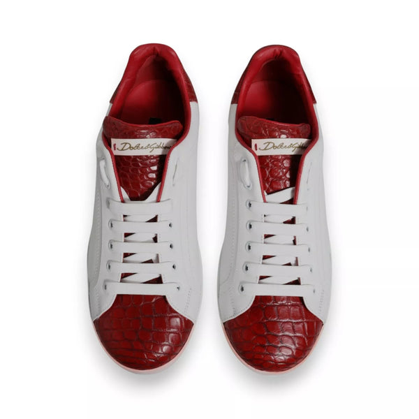 Weiß Rot Leder Logo Portofino Sneaker