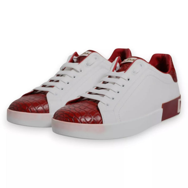 Weiß Rot Leder Logo Portofino Sneaker