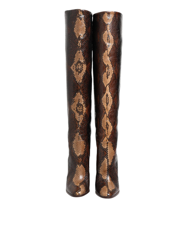 Braun Python Schlangenhaut Druck Reiten Stiefel Schuhe