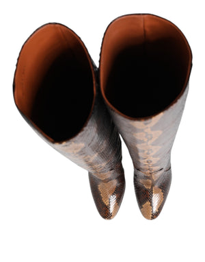 Braun Python Schlangenhaut Druck Reiten Stiefel Schuhe