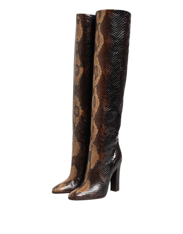 Braun Python Schlangenhaut Druck Reiten Stiefel Schuhe