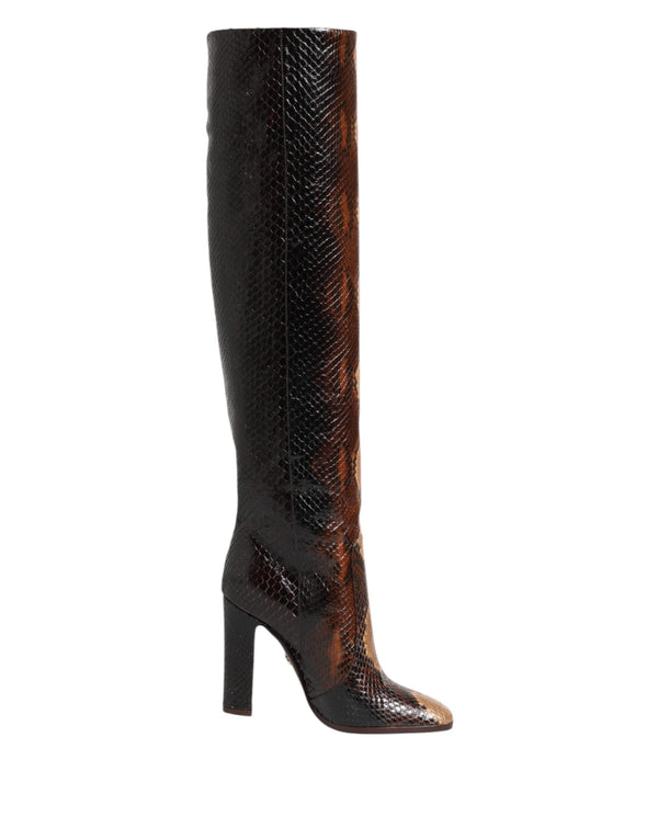 Braun Python Schlangenhaut Druck Reiten Stiefel Schuhe
