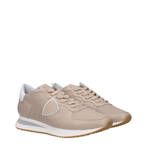 Beigefarbene Leder-Sneaker mit niedrigem Schaft