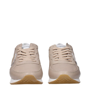 Beigefarbene Leder-Sneaker mit niedrigem Schaft