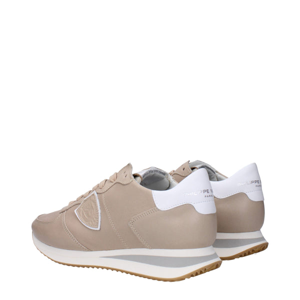 Beigefarbene Leder-Sneaker mit niedrigem Schaft