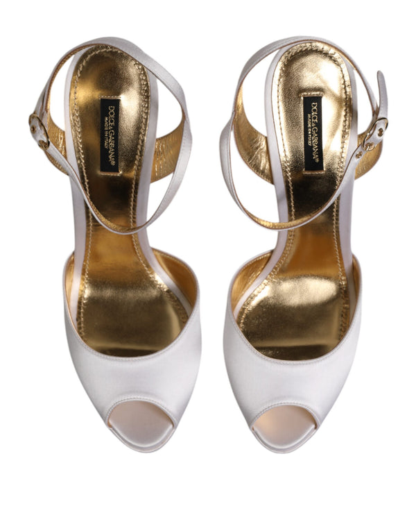 Weiß Satin Plateau Heels Sandalen Schuhe