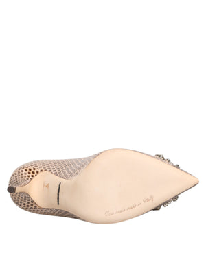 Beige Leder Kristall verschönert Pumps Schuhe