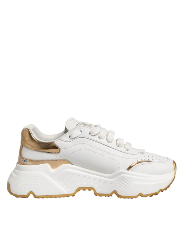 Weiß Gold DAYMASTER Leder Turnschuhe Schuhe