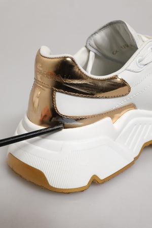 Weiß Gold DAYMASTER Leder Turnschuhe Schuhe