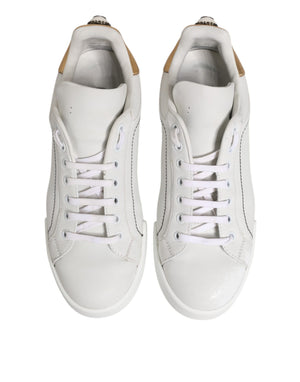 Weiß Gold Leder Low Top Sneakers Schuhe