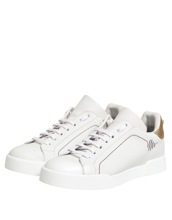 Weiß Gold Leder Low Top Sneakers Schuhe