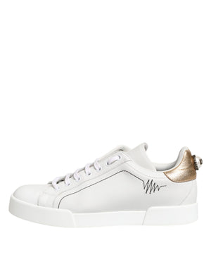 Weiß Gold Leder Low Top Sneakers Schuhe