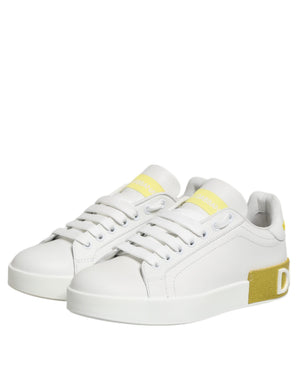 Weiß Gelb Leder Low Top Turnschuhe Schuhe