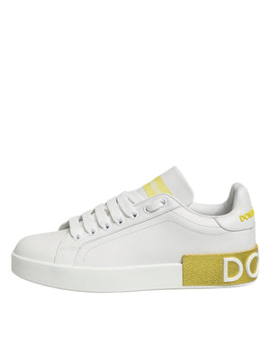 Weiß Gelb Leder Low Top Turnschuhe Schuhe