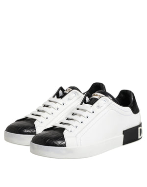 Weiß Schwarz Leder Portofino Sneaker Schuhe