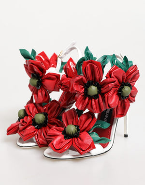 Weiß Rot Floral Detailing Sandalen Schuhe