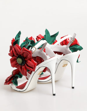 Weiß Rot Floral Detailing Sandalen Schuhe