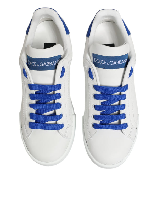 Weiß Blau Leder Low Top Turnschuhe Schuhe