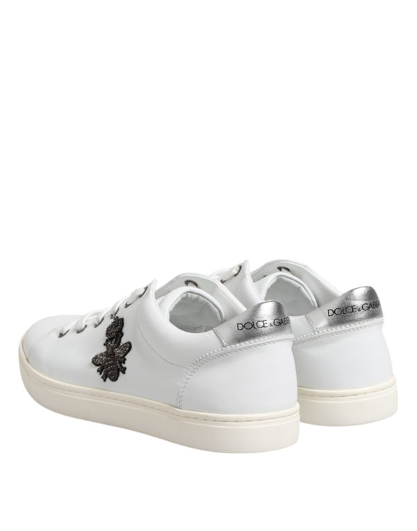Weiß Crown Bee Leder Low Top Turnschuhe Schuhe