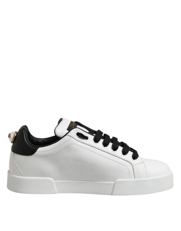 Weiß Leder Portofino Lace Up Turnschuhe