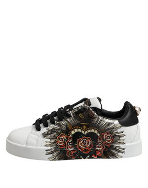 Weiß Leder Portofino Lace Up Turnschuhe