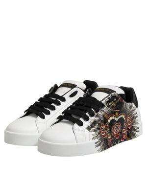Weiß Leder Portofino Lace Up Turnschuhe