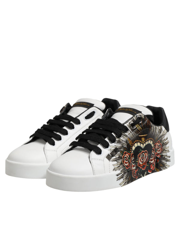 Weiß Leder Portofino Lace Up Turnschuhe