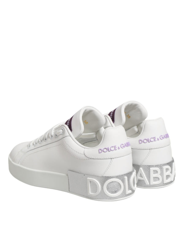 Weiß Lila Leder Low Top Turnschuhe Schuhe