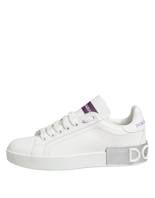 Weiß Lila Leder Low Top Turnschuhe Schuhe