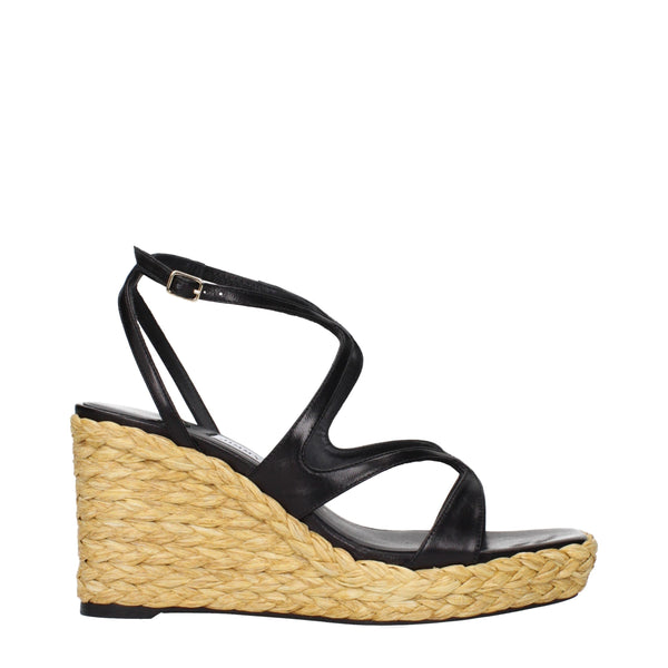 Schwarze Leder-Keilsandalen