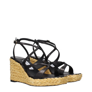 Schwarze Leder-Keilsandalen
