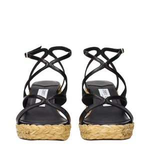 Schwarze Leder-Keilsandalen