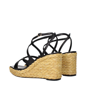 Schwarze Leder-Keilsandalen