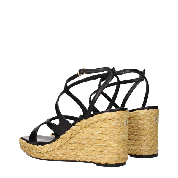 Schwarze Leder-Keilsandalen