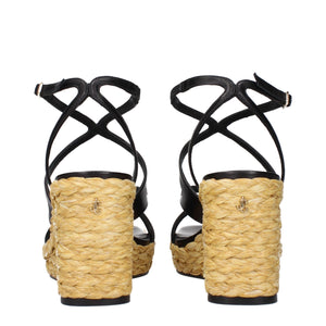 Schwarze Leder-Keilsandalen