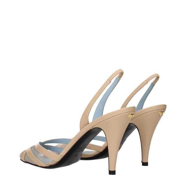 Beigefarbene Leder-Stilettosandalen