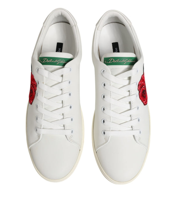 Weißes Leder mit Rosenstickerei Low-Top Schuhe