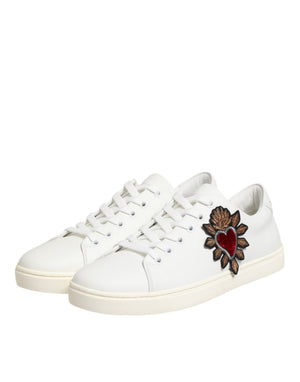 Weiß Leder Sacre Herz Patch Turnschuhe Schuhe